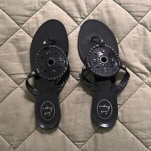 Jack Rogers Black Jelly Sandals Signature Whipstitch Designer Shoes Size 8